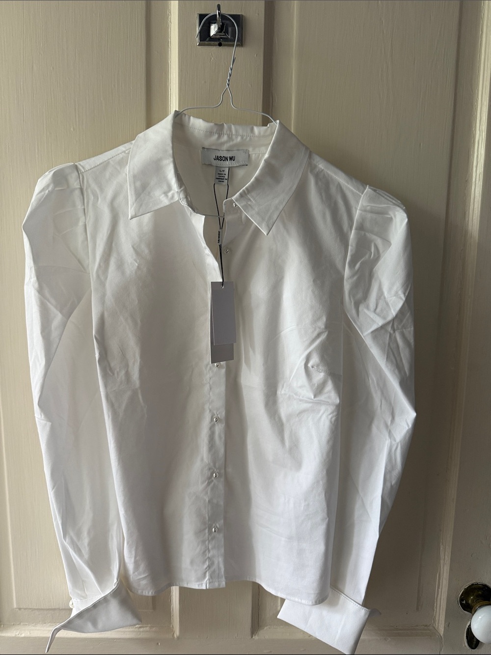 Jason Wu White Button-Front Puff-Sleeve Shirt